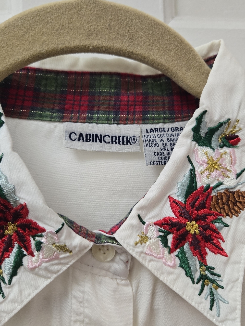 CABIN CREEK Vintage Embroidered Floral Oversized 100% Cotton White Button Down L - Picture 3 of 6